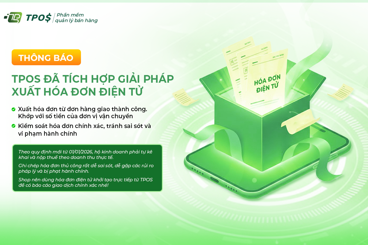 TPos tích hợp giải pháp xuất hóa đơn điện tử hỗ trợ shop online tuân thủ quy định mới từ 01/01/2026