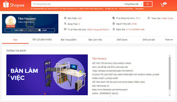kinh doanh nội thất trên shopee