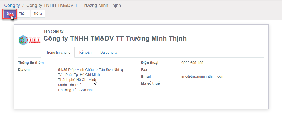 Cập nhật thông tin công ty