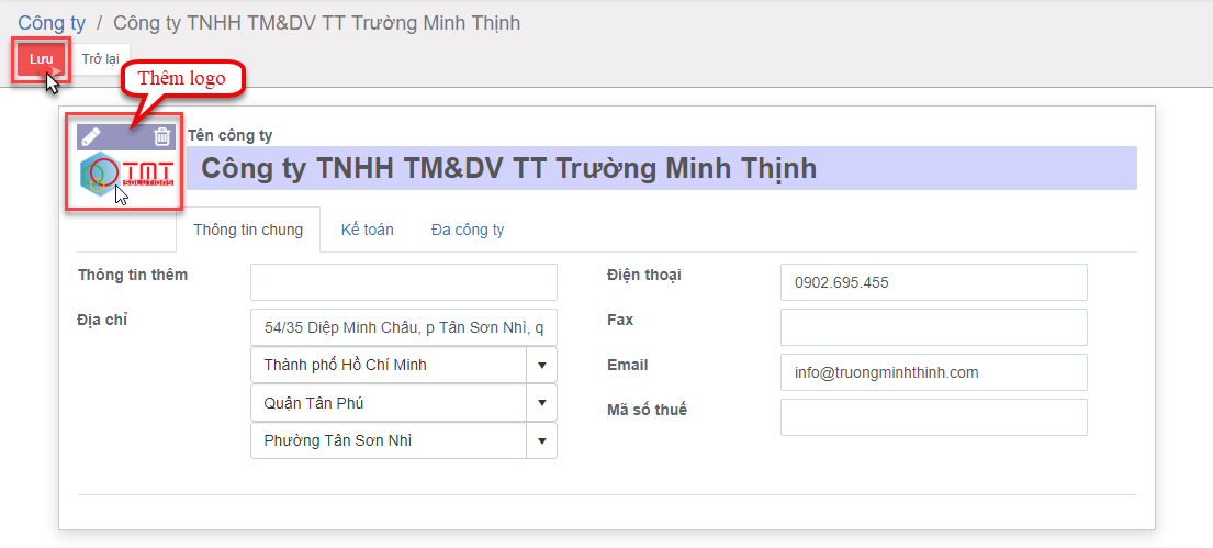 Thêm công ty mới trên phần mềm