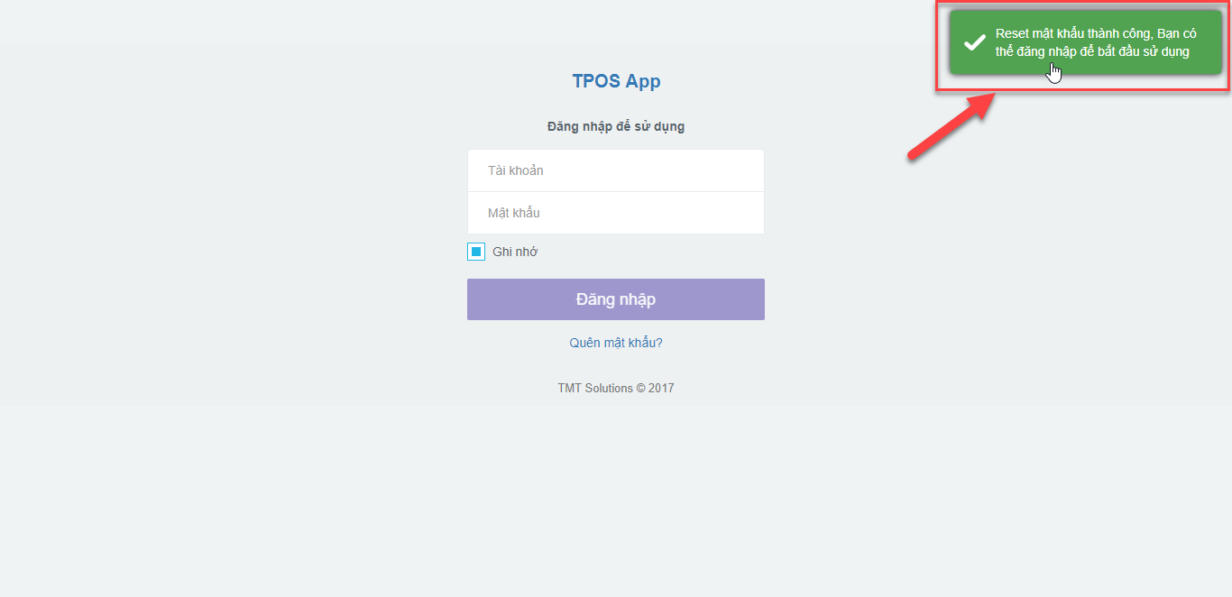 mật khẩu đã được reset thành công