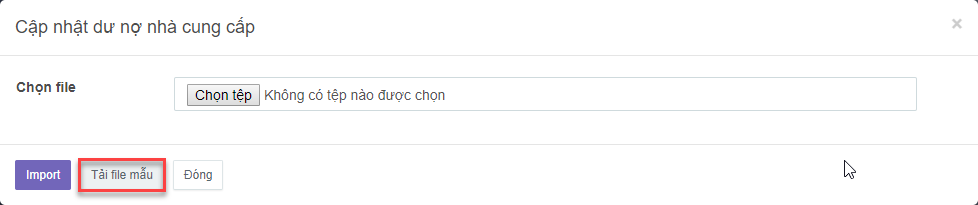 nhập dư nợ của nhà cung cấp theo file mẫu