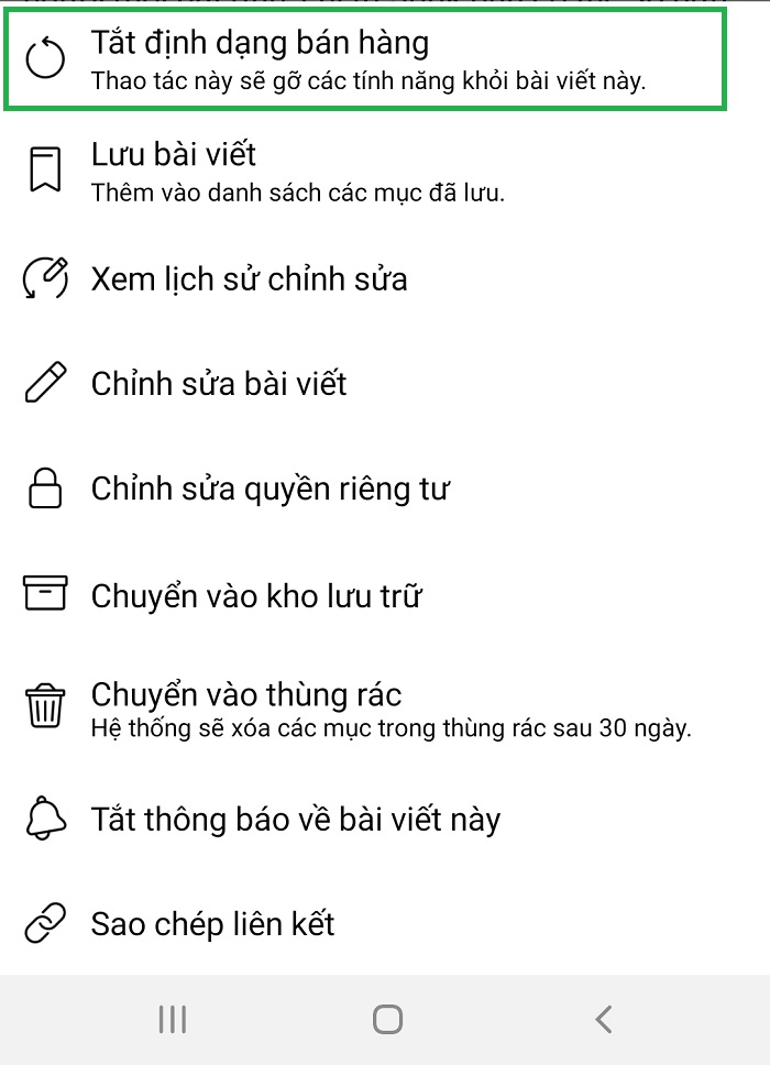 tắt tính năng bán hàng trên facebook 2