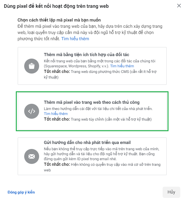 kết nối pixel với trang web