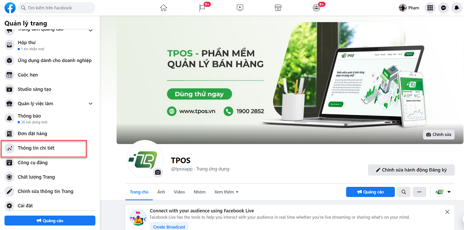 bước 1 nhấp vào thông tin chi tiếp