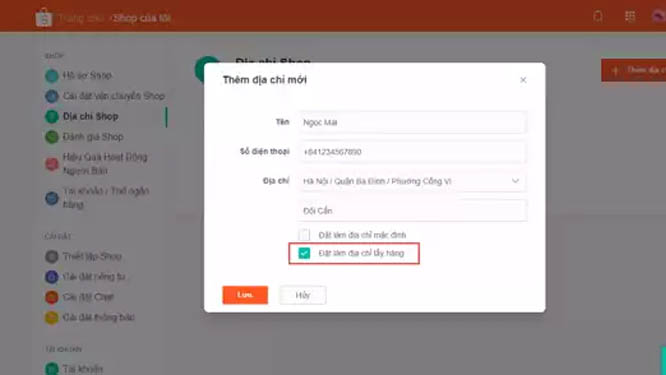 Thiết lập vận chuyển
