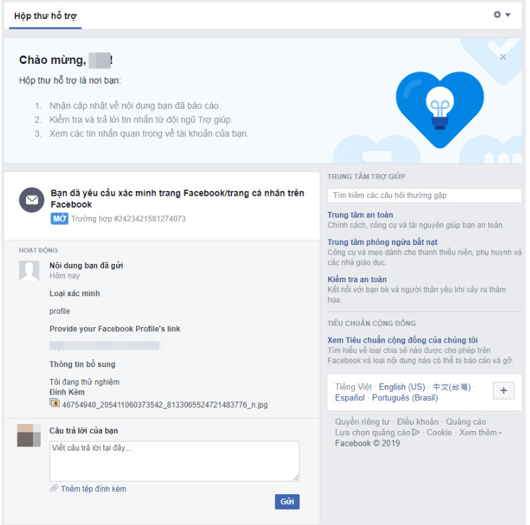 Thư phản hồi tích xanh facebook