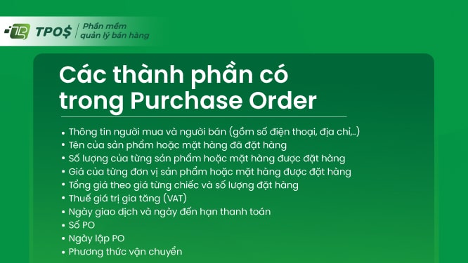 những thành phần có trong purchase order