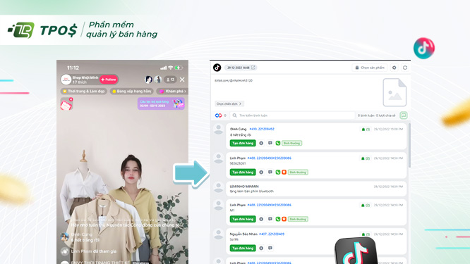 tính năng bắt comment trên tiktok live từ phần mềm in đơn livestream Tiktok TPos